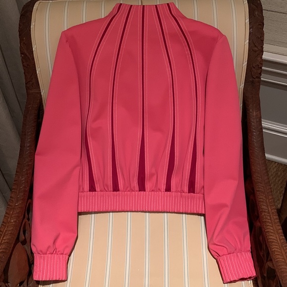 VALENTINO PANELED JACKET SALMON PINK RED ZIPPER FRONT HIGH NECK ITALIAN FABRIC 6 - Picture 11 of 15
